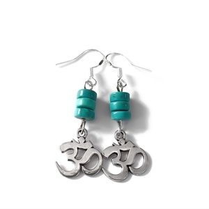 Silver dipped ohm charm and turquoise earrings